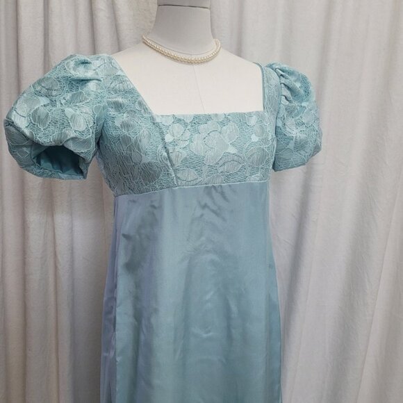 Aqua Blue Regency/Bridgerton Gown, handmade, perfect for Jane Austen or costume